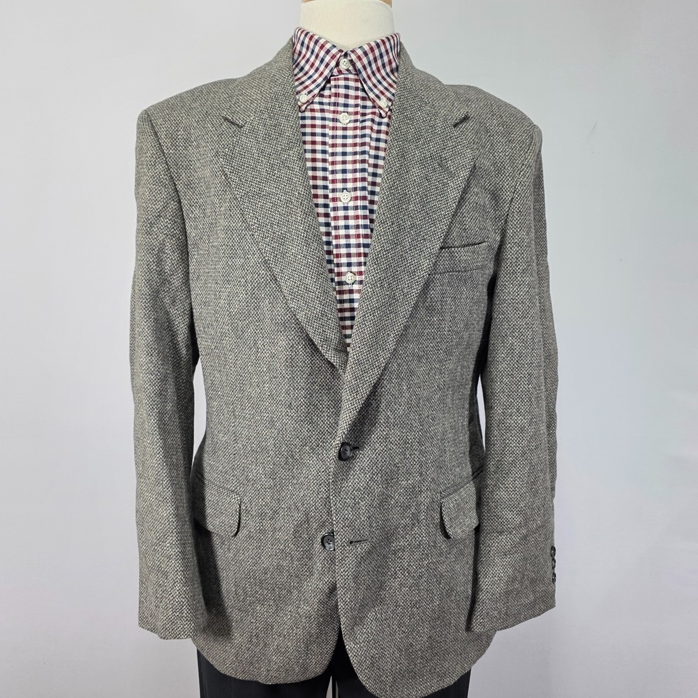 Cambridge Classics Men's Tweed Sport Coat Blazer Gray Herringbone Wool Size 40R‎